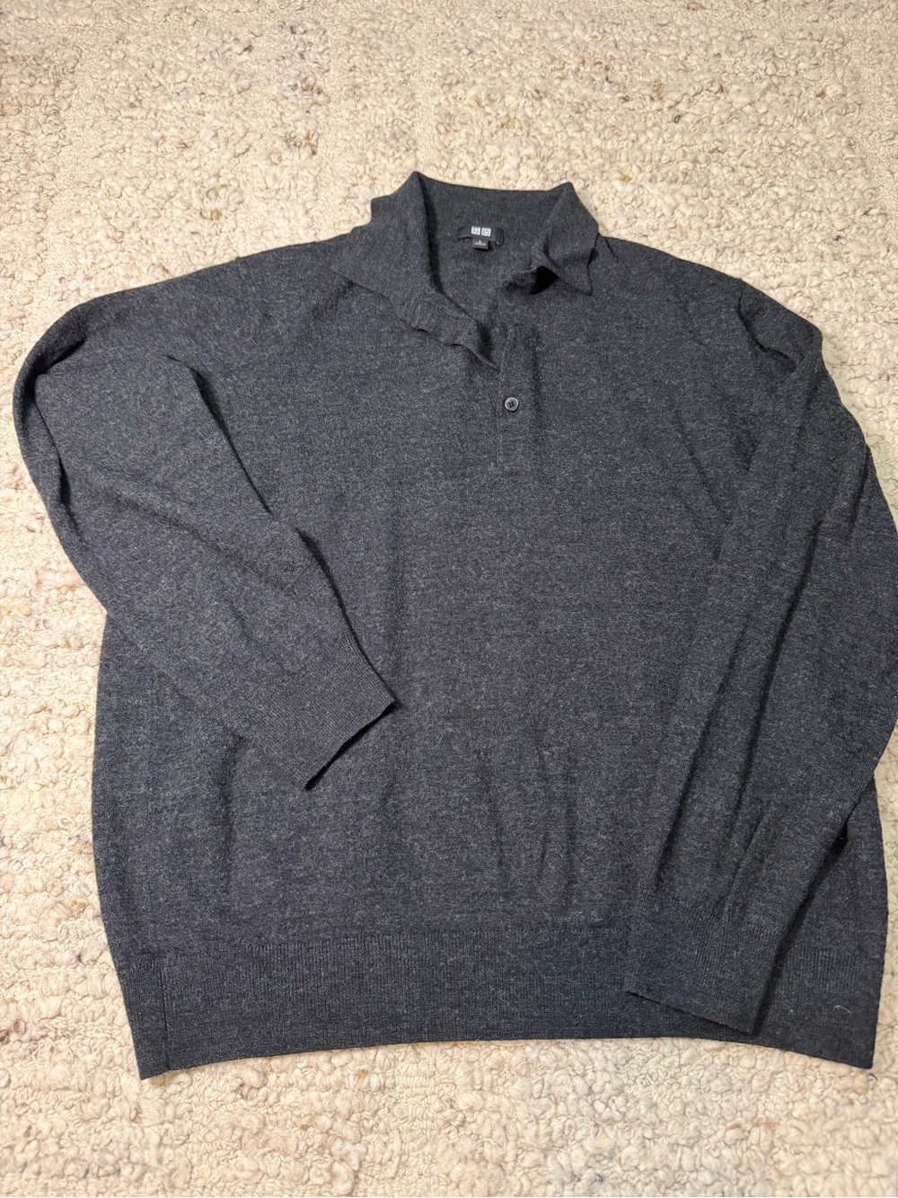 Uniqlo Men's Charcoal Polo 100% Wool Sweater